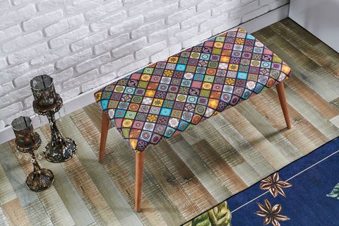 TUBİHOME LİNDA BENCH, ANEMON DESEN, AHŞAP AYAK