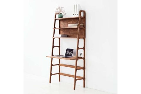 WOODESK ARGOS AHŞAP ÇALIŞMA MASASI VE KİTAPLIK, TİK RENK