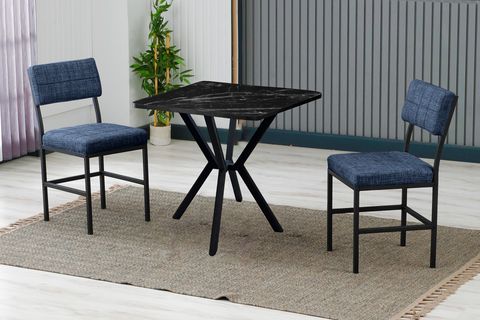 NOVA MUTFAK MASA TAKIMI, 2 SANDALYE, SİYAH, 70X70 CM, LACİVERT
