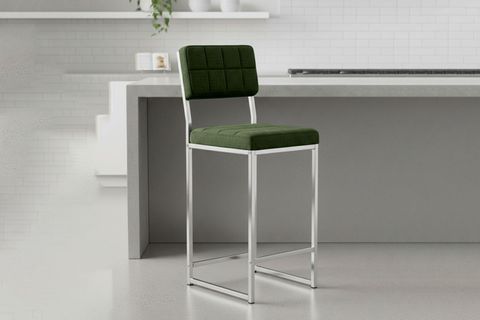 RİVA BAR MUTFAK SANDALYESİ, KROM KAPLAMA AYAKLI, YEŞİL