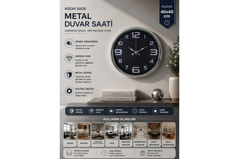 KROM SADE METAL DUVAR SAATİ 40 CM