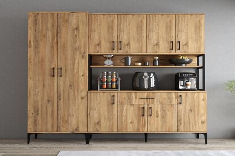 TANMOB MELİS MDL0602 ALT ÜST ÇİFT KAPILI ÇOK AMAÇLI DOLAP, 8 KAPAKLI ÇEKMECELİ RAFLI, ÇAM