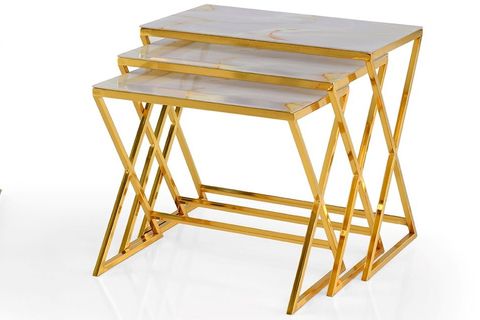 CAPRİ ZİGON SEHPA, BEYAZ ALTIN MERMER, GOLD AYAK