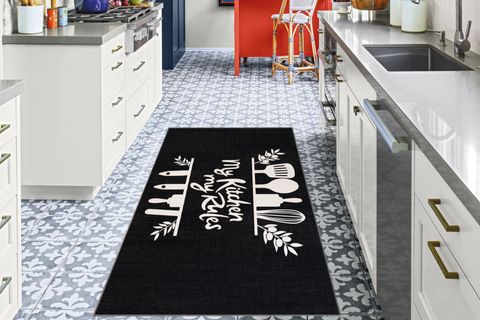 GARDENYA MERDANE ÇIRPICI DESENLİ KİTCHEN RULES SLOGANLI MODERN MUTFAK HALISI   75X200 CM