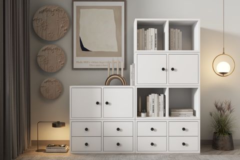 LEKSA 4 KAPAKLI ÇEKMECELİ RAFLI BASAMAKLI KİTAPLIK 130 CM BEYAZ KTP-1244-Ç