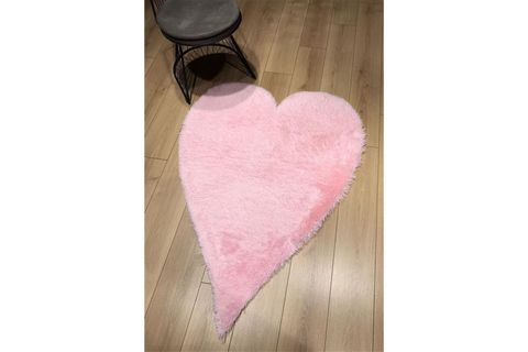 HALIMAX TAVŞAN TÜYÜ POST PELUŞ HALI, KALP DESENLİ, PEMBE, 80X80