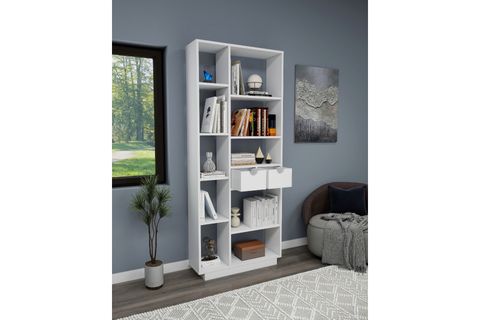 LUMA ÇOK GÖZLÜ KİTAPLIK 10 RAFLI VE 2 DOLAPLI, BEYAZ