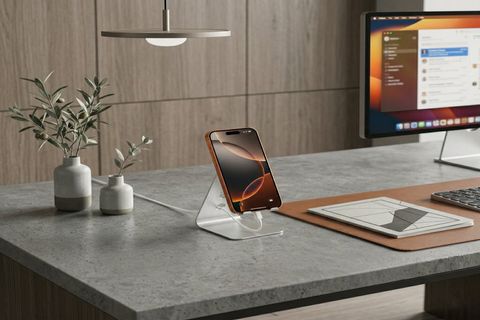 PASLANMAZ ÇELİK MASAÜSTÜ TELEFON STANDI, GÜMÜŞ GRİ, 7X10X5 CM
