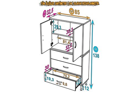 İLKİM ALT MODÜL ÇEKMECE ÜST MODÜL KAPAKLI BANYO DOLABI, 85 CM