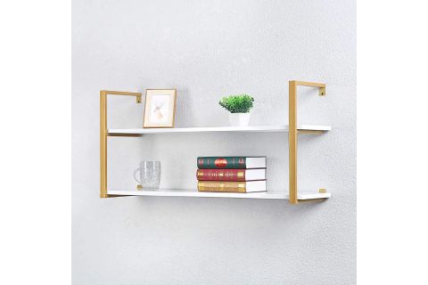 TASNİA GOLD METAL AHŞAP DUVAR RAFI 120 CM 2 KATLI