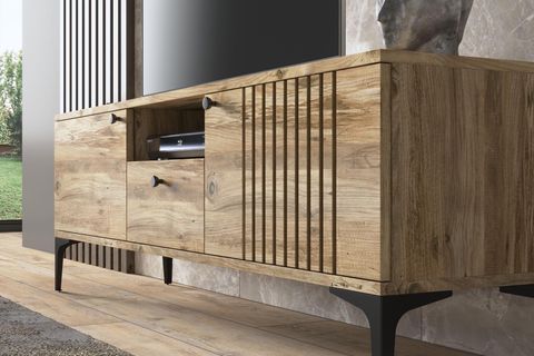 ELİT ÇITA KAPAKLI TV ÜNİTESİ, ATLANTİK ÇAM SİYAH, 150 CM