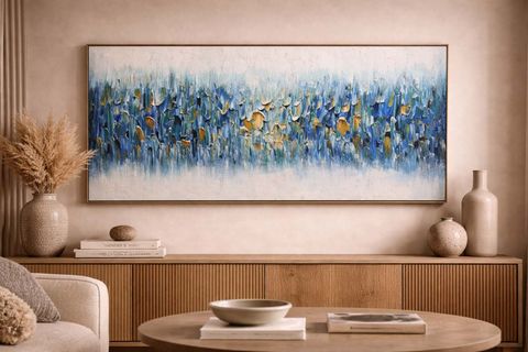 SOYUT MAVİ VE ALTIN ÇİZGİLER ORİJİNAL YAĞLI BOYA TABLO