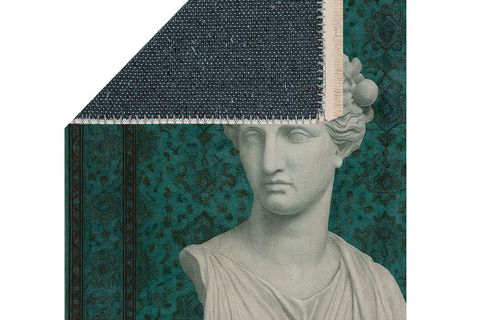ZÜMRÜT YEŞİLİ MİTOLOJİK BÜST TASARIMLI ESKİTME DEKORATİF DOKUMA TABAN HALI, 333 YNG, 150X230 CM