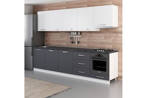 MİNAR  ELA 300 CM MUTFAK DOLABI BEYAZ ANTRASİT 300-A12