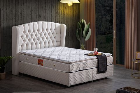 NİCE BAZA BAŞLIK VE REAL PEDLİ YATAK SETİ, KREM, 150X200