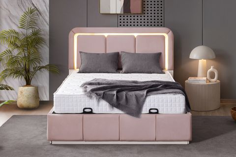 DEMONTE NOX LEDLİ ÇİFT KİŞİLİK BAZA BAŞLIK MAXİ YATAK SETİ, PEMBE, 160X200
