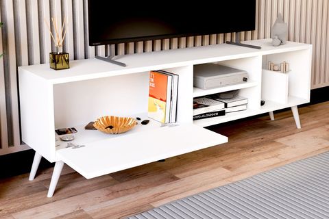 LENA KİTAPLIK BÖLÜMLÜ TV SEHPASI, BEYAZ, 140 CM