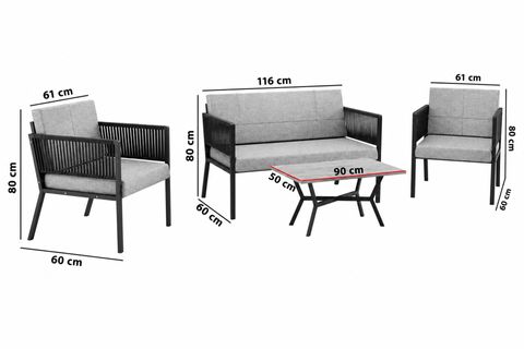 MİZU 4 KİŞİLİK BALKON BAHÇE TAKIMI MASALI, GRİ