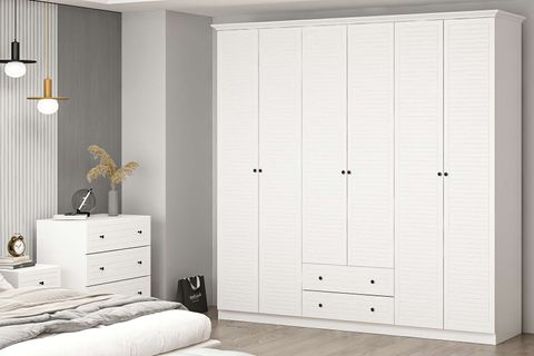 LİVO GARDIROP, BEYAZ, 6 KAPAKLI