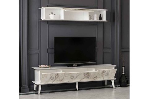 BİEN MERMER DESENLİ TV ÜNİTESİ EFES MERMER PARLAK BEYAZ