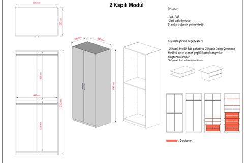 LİFE GARDIROP, BEYAZ, 2 KAPAKLI