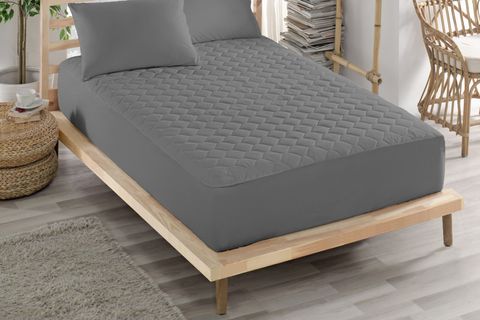 RENKLİ YATAK KORUYUCU PAMUKLU KAPİTONELİ FİTTED, GRİ, 140X190