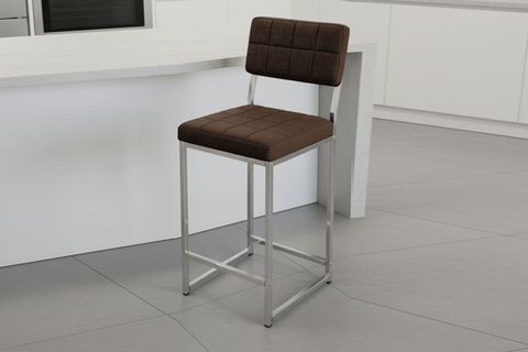 RİVA BAR MUTFAK SANDALYESİ, KROM KAPLAMA AYAKLI, KAHVE