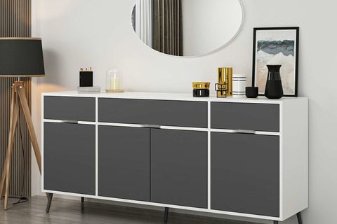 ELİNA AYAKLI KONSOL, AYNALI BEYAZ ANTRASİT