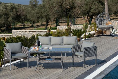 LETRA RATTAN BAHÇE MOBİLYASI, GRİ, 3+1+1