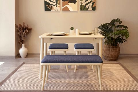 VİNA MİNİ AÇILIR MUTFAK MASA TAKIMI, SEDEF KREM LACİVERT