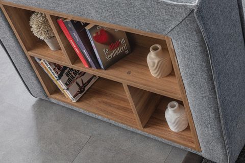 SOFT KİTAPLIKLI MODÜLER KÖŞE KOLTUK TAKIMI, KETEN, GRİ