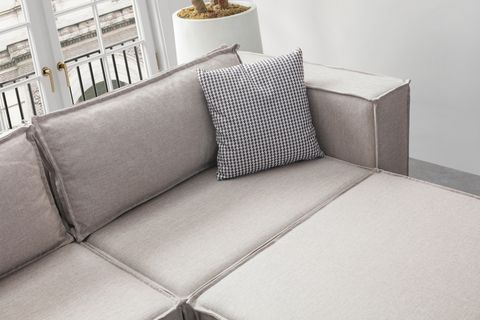 SOFT SIRT MİNDERLİ KİTAPLIKLI MODÜLER KÖŞE KOLTUK TAKIMI, KETEN, KREM
