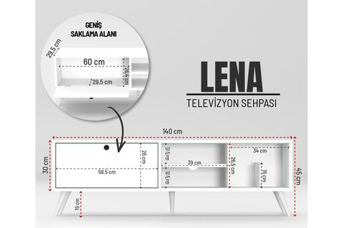 LENA KİTAPLIK BÖLÜMLÜ TV SEHPASI, BEYAZ, 140 CM