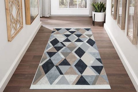 ELSE GEOMETRİK PAMUK KİLİM, ÇİFT TARAFLI, GRİ KAHVE SİYAH, 80X300