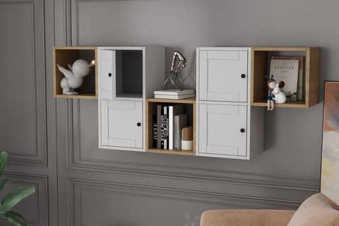 RAFLI KAPAKLI DUVAR RAFI, MEŞE BEYAZ, 170 CM, DVR-1116