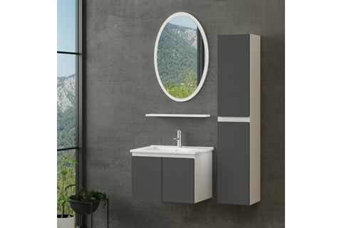 NİKA BANYO DOLABI 65CM AS2K 1EA1R ETJ BOY BEYAZ ANTRASİT