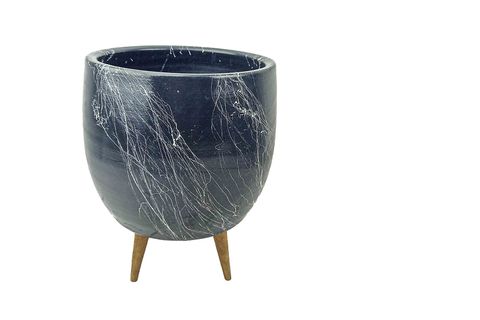 BİTKİ TASARIMI MERMER EFEKT TERAKOTA SAKSI, 3 AYAKLI, GRİ BEYAZ, 19CM
