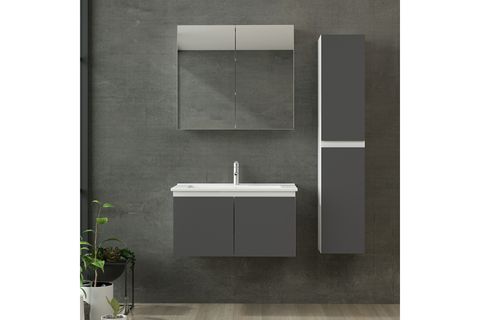 NİKA BANYO DOLABI AS2K12, BEYAZ ANTRASİT, 85 CM