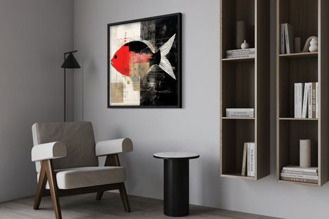 AHŞAP TRAVERTEN DOKULU SOYUT TABLO, BLACK FISH