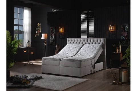 UNİMET LEİLA HAREKETLİ SANDIKLI BAZA BAŞLIK VE YATAK SETİ, GRİ, 200X200
