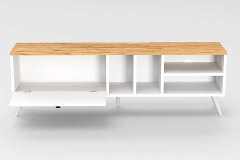 BUKA GENİŞ TEK KAPAKLI TV SEHPASI, BEYAZ, 140 CM