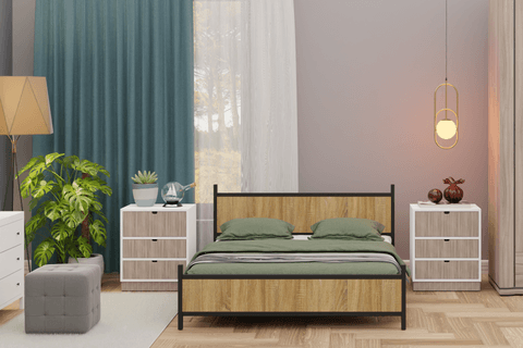 GM MODERN METAL ÇİFT KİŞİLİK KARYOLA, SİYAH ATLANTİK ÇAM, 150X200