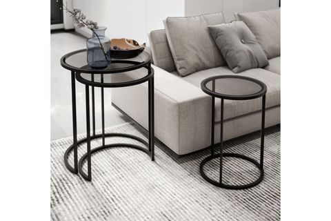 MARSAH HOME ZİGON SEHPA TAKIMI, METAL AYAKLI, FÜME CAMLI