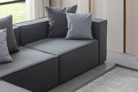 SOFT KİTAPLIKLI MODÜLER KÖŞE KOLTUK TAKIMI, KETEN, ANTRASİT