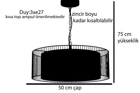 SERPİL SİYAH KAFES SİYAH KUMAŞ AVİZE, 50 CM