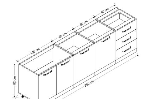 MİNAR 280 CM MUTFAK DOLABI BEYAZ 280-B2-ALT MODÜL
