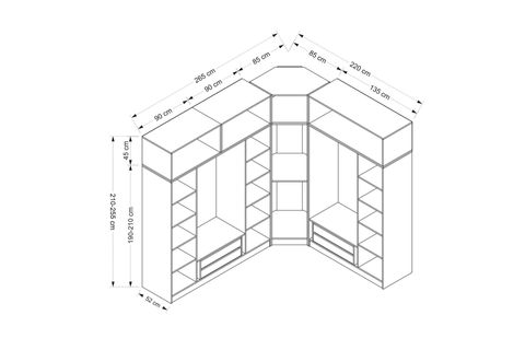 KALE MENTEŞELİ DOLAP, 8 KAPAKLI, BEYAZ, 235 CM