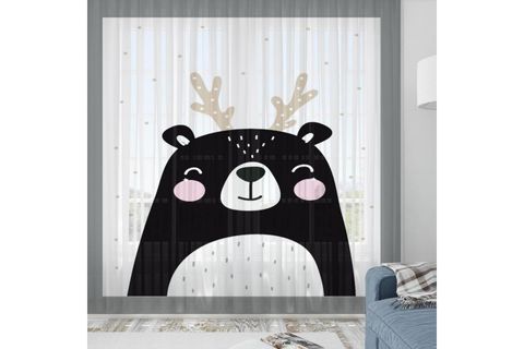 ELSE SEVİMLİ HİPOPOTAM İSKANDİNAV DESENLİ DEKORATİF ÇOCUK BEBEK TÜL FON PERDE 140X270