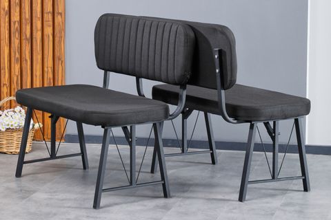 LAJMY SİYAH MERMER SABİT MUTFAK MASA TAKIMI, 1 SIRTLI BENCH, 2 SANDALYE, SİYAH, 70X110