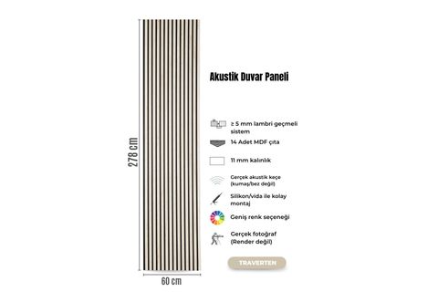AKUSTİK MDF DUVAR PANELİ, TRAVERTEN, 60X278 CM
